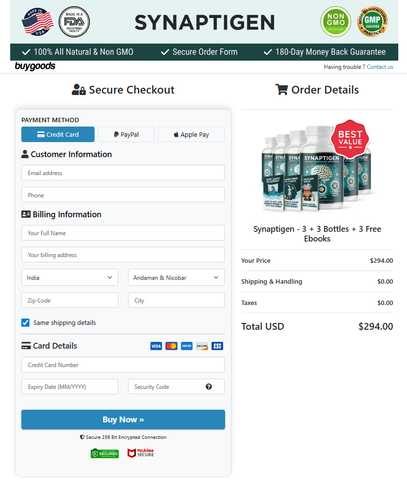 Synaptigen Order Page